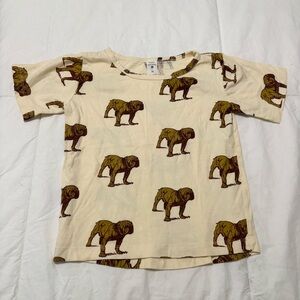 Kate Quinn Dog Print Cream Short Sleeve Cotton Shirt